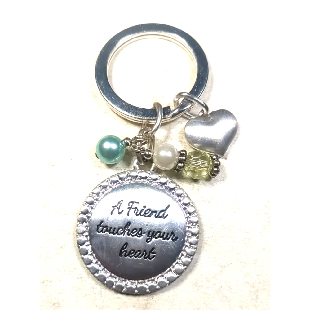 A Friend Touches Your Heart Silver Tone Beaded Keychain